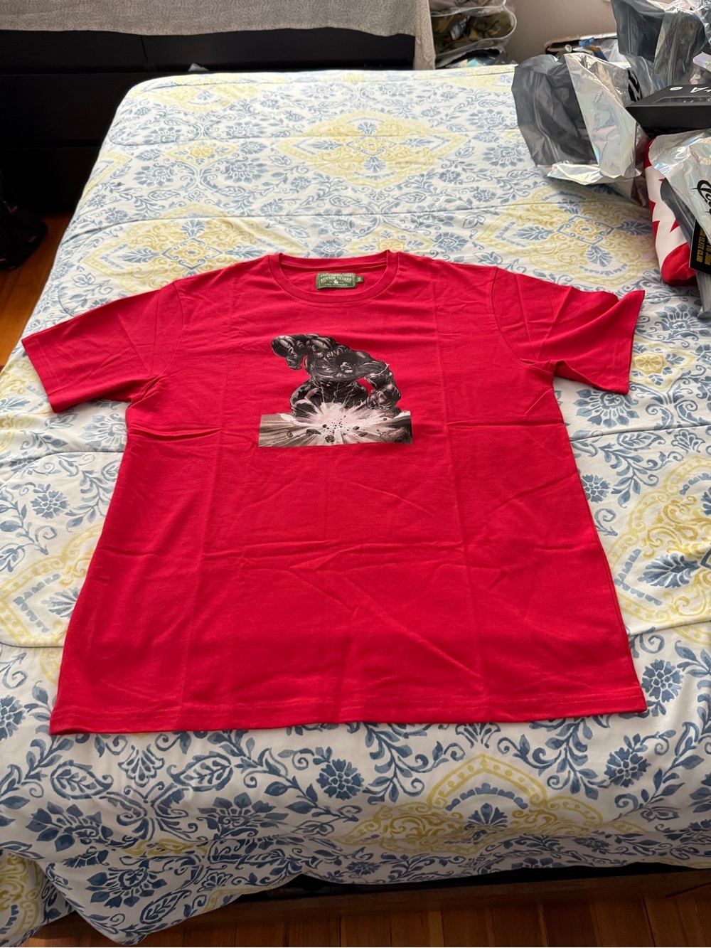 Denim Tears Red Graphic T-Shirt with Black & White Center Print